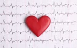 Cuore rosso appoggiato su un tracciato elettrocardiografico